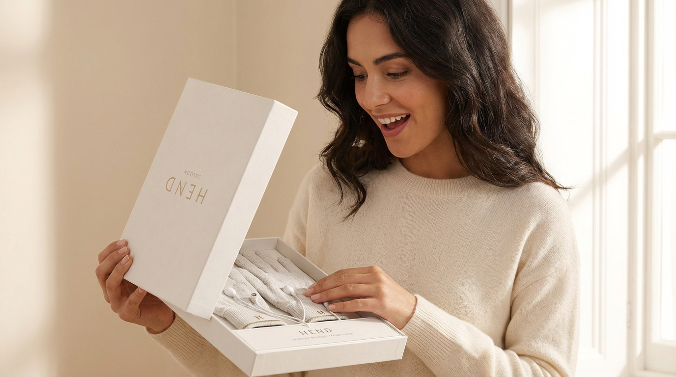 Imagen de estilo de vida: apertura de regalo HEND